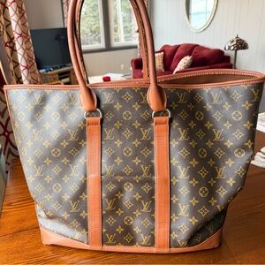 Louis Vuitton Monogram Canvas Tote with Tan Leather Trim